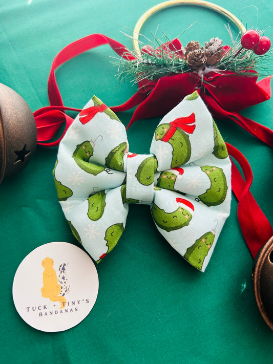 The Christmas Pickle Slip Over the Collar Bow Tie